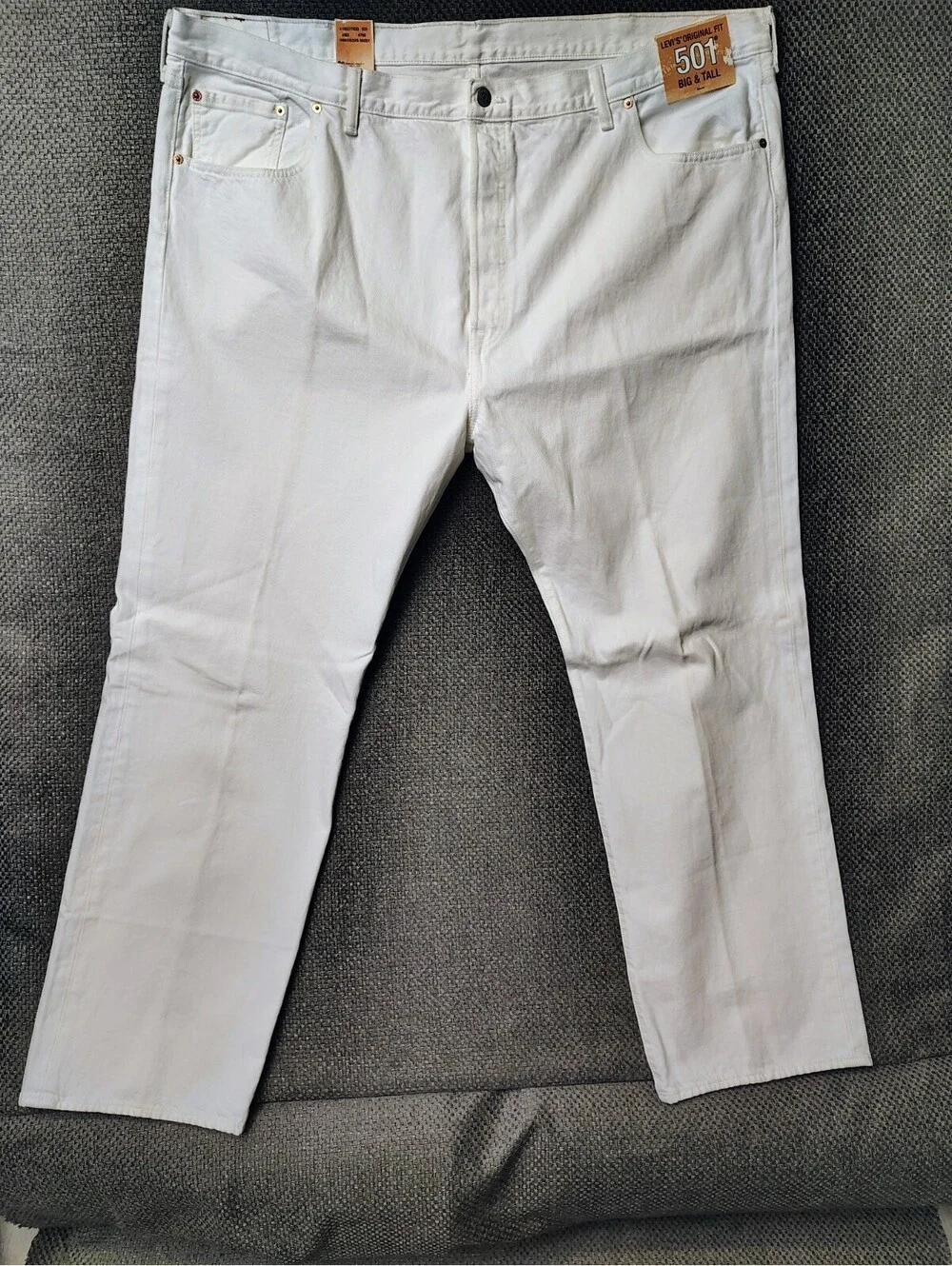 Levis 501 Original Fit Big & Tall Mens Jeans W50 L34 White Denim Button Fly NWT